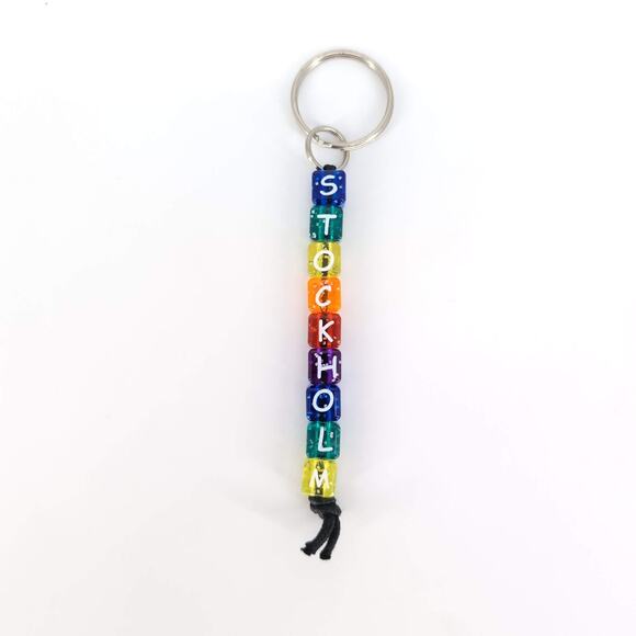 Stockholm Multicolored Neon Sparkly Beaded Souvenir Keychain / Key Ring - New - Picture 1 of 9
